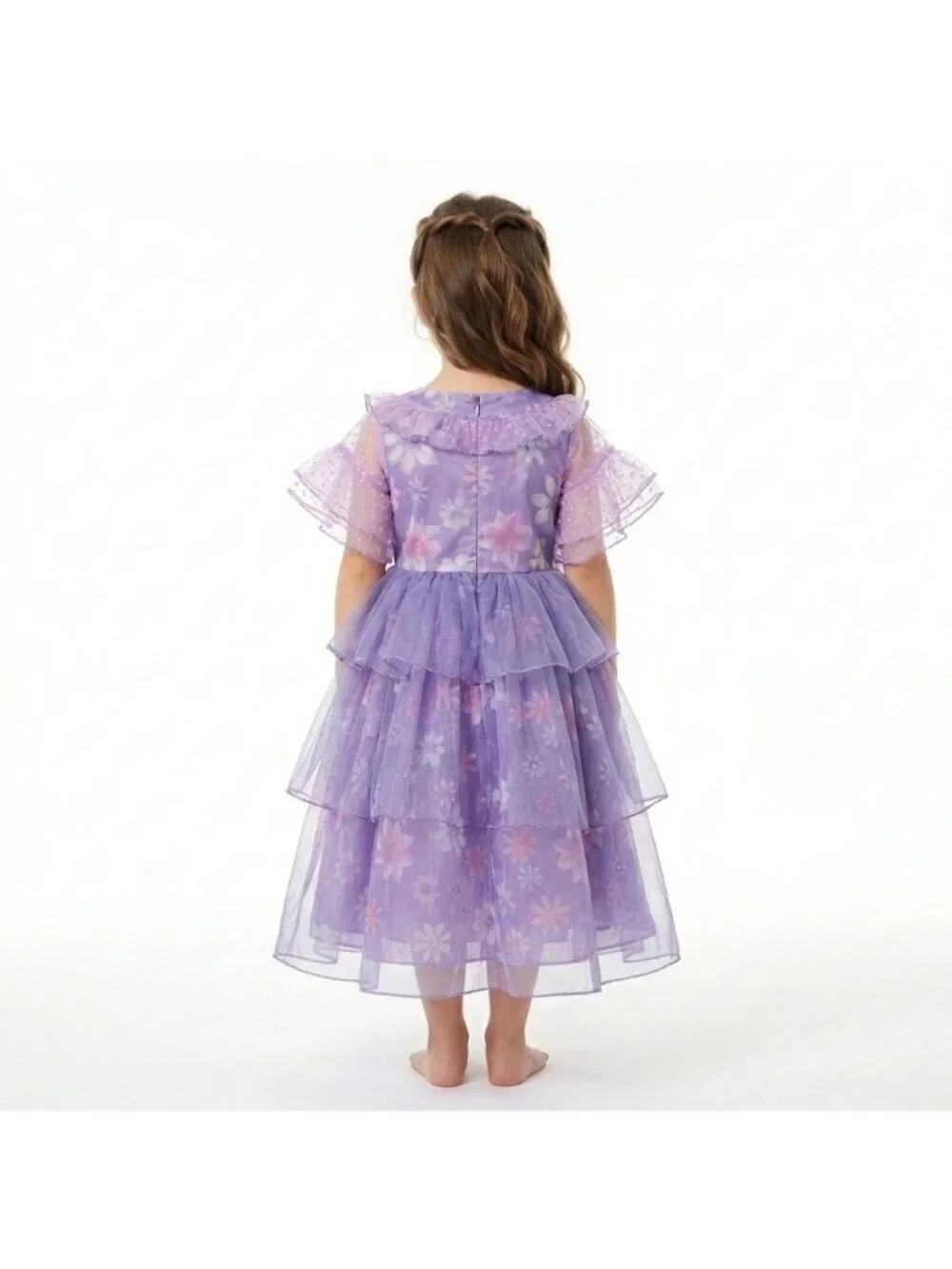 Girls Fairy Tale Princess Dress Lavender Purple Floral Organza Birthday Party